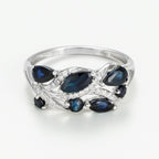 Bague "Floral Saphir" Or Blanc 375/1000