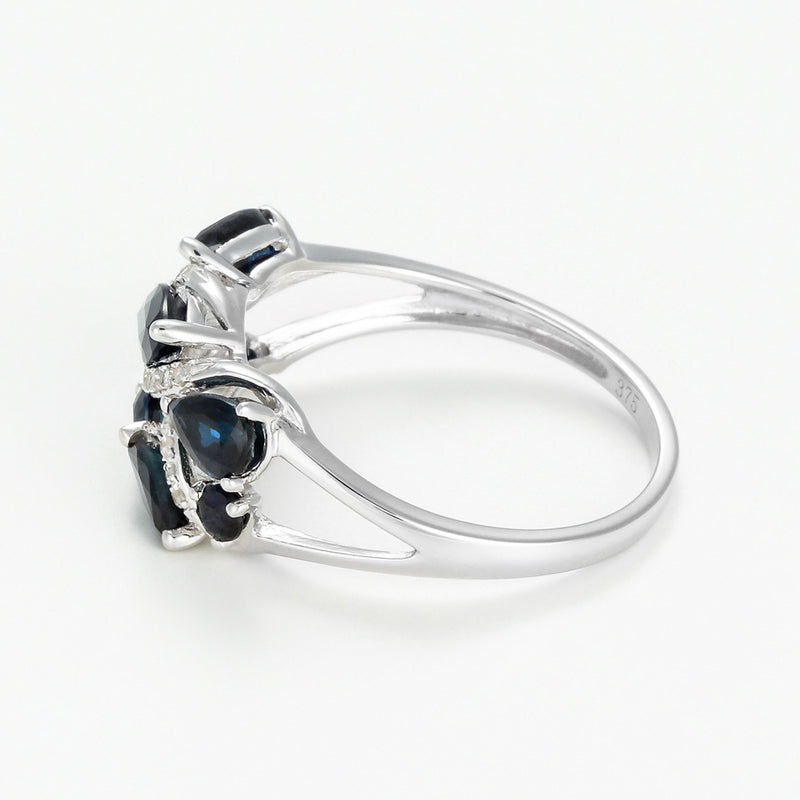 Bague "Floral Saphir" Or Blanc 375/1000 - Or Blanc 375/1000