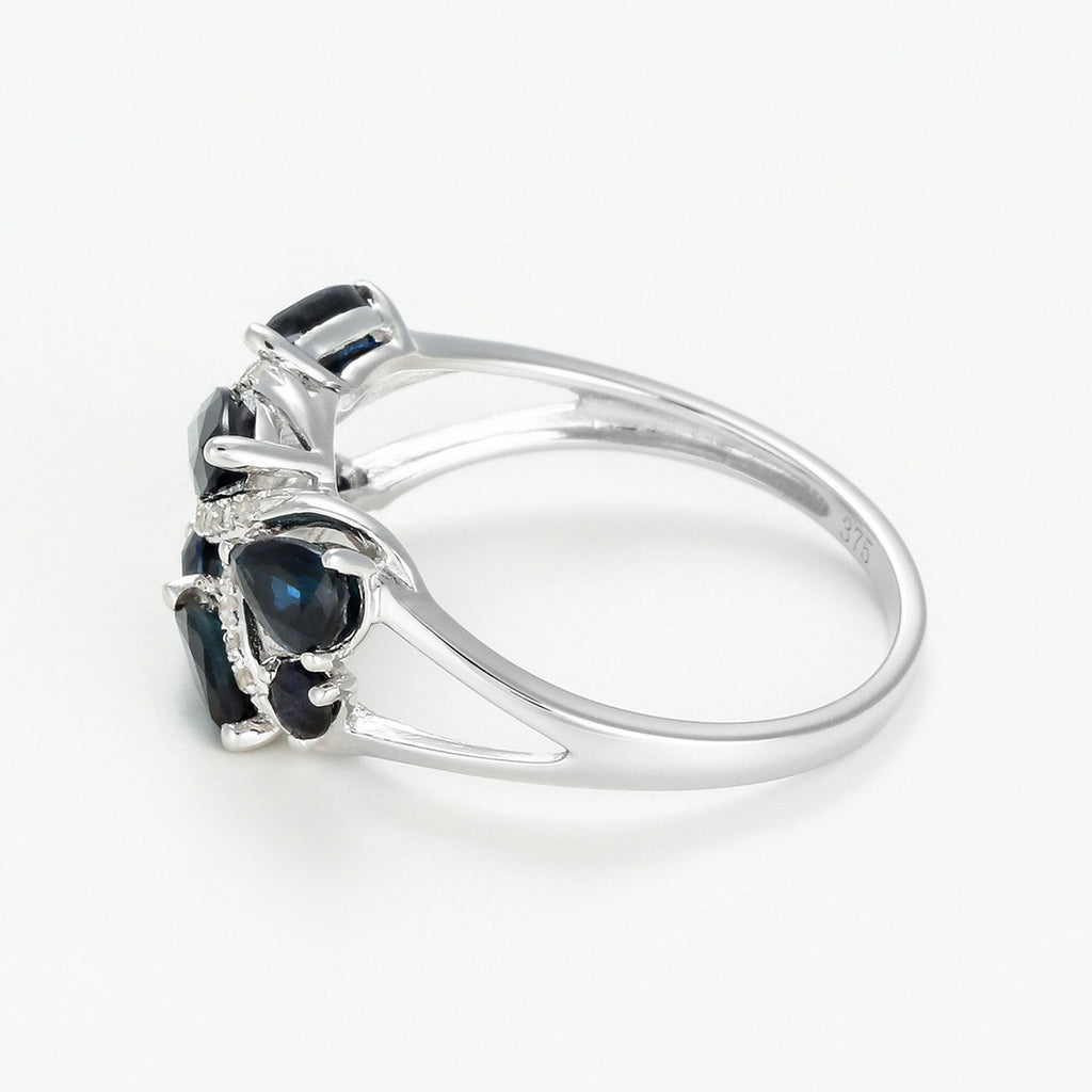 Anillo "Zafiro Floral" Oro Blanco 375/1000 - Oro Blanco 375/1000