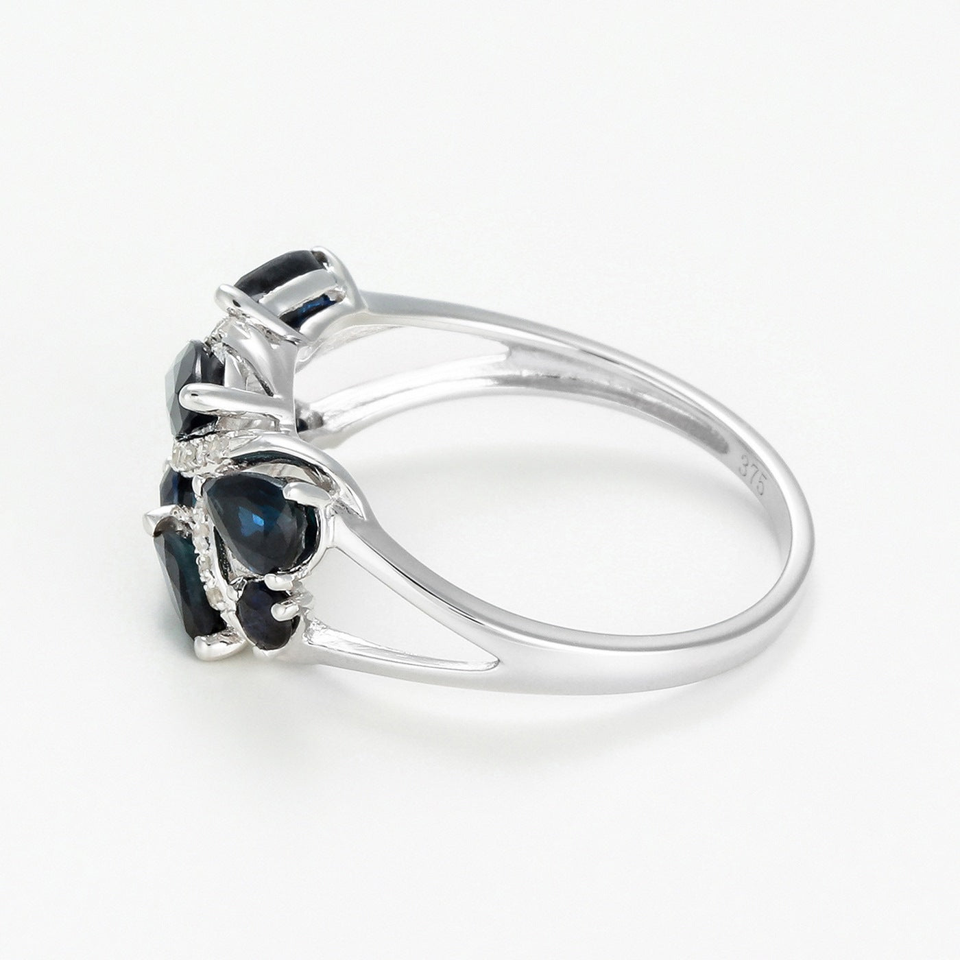 Anillo "Zafiro Floral" Oro Blanco 375/1000 - Oro Blanco 375/1000