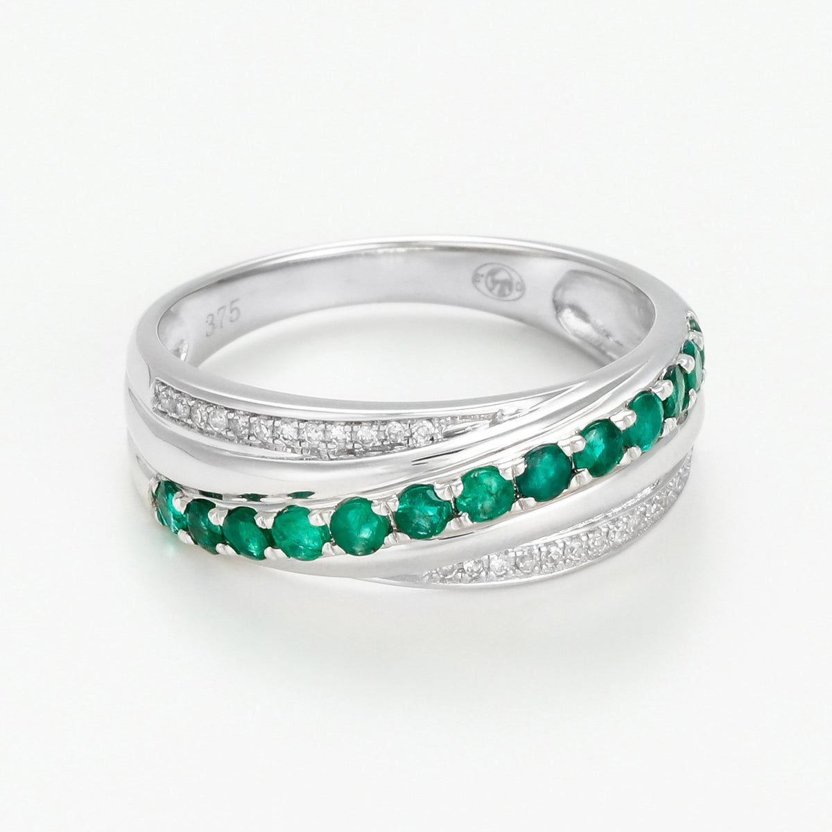 Bague "Entrelacs Emeraude" Or Blanc 375/1000