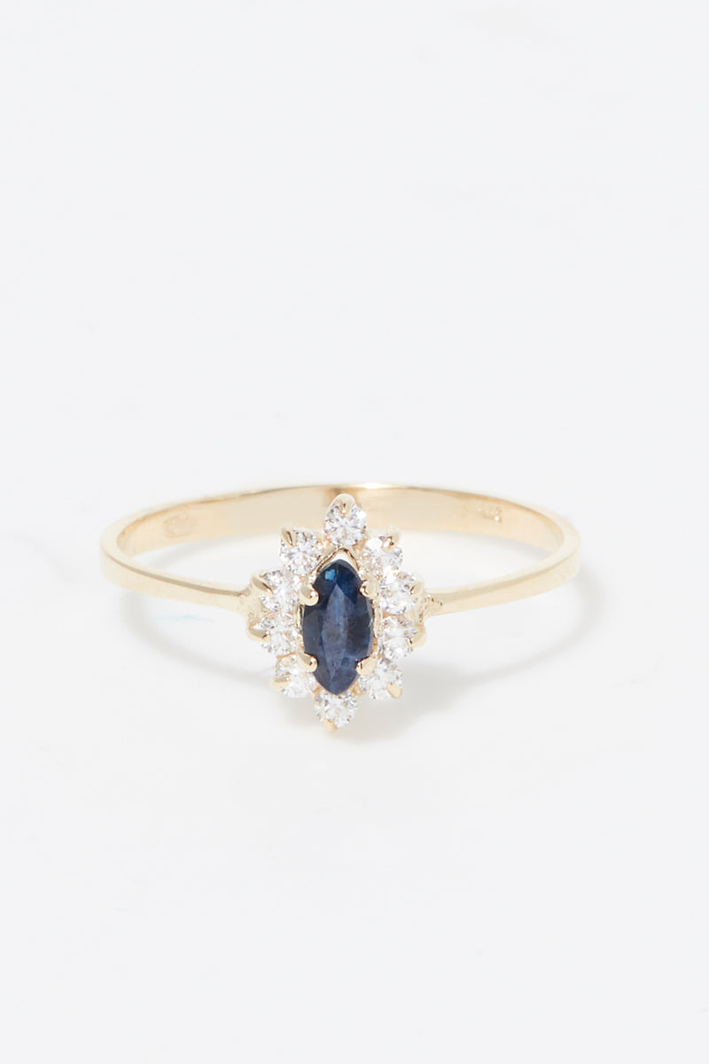 “Vera” Sapphire Ring 375/1000 Yellow Gold And Zirconium