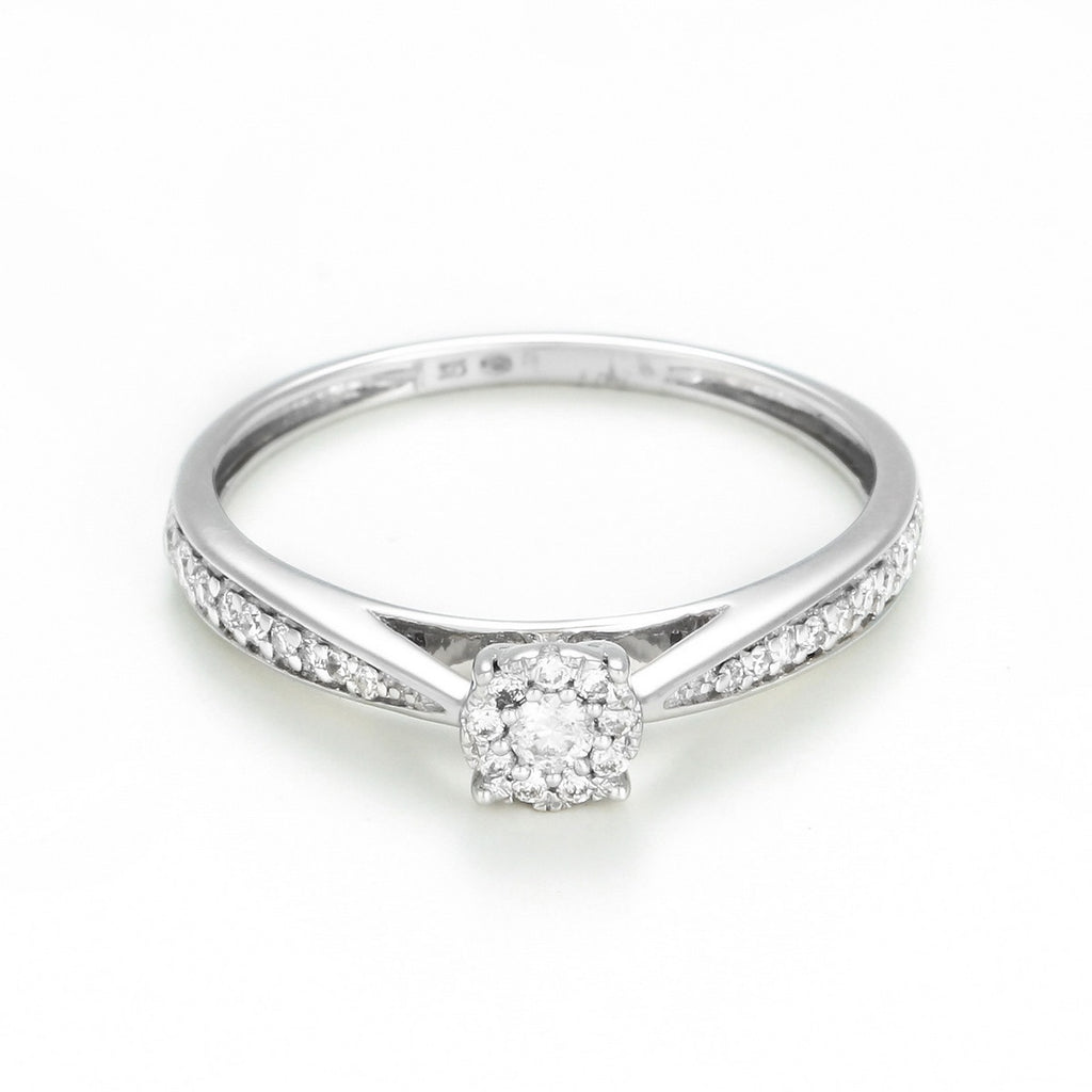 Bague "Solitaire Radieux" D0,020/28 - Or Blanc