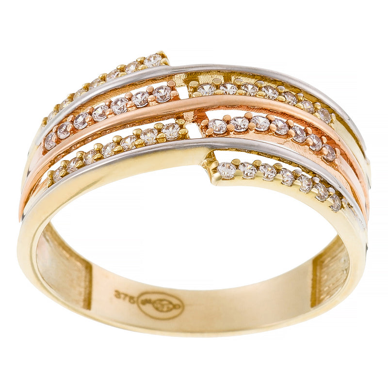 Bague "Rome" Or Tricolore 375/1000 Et Zirconium