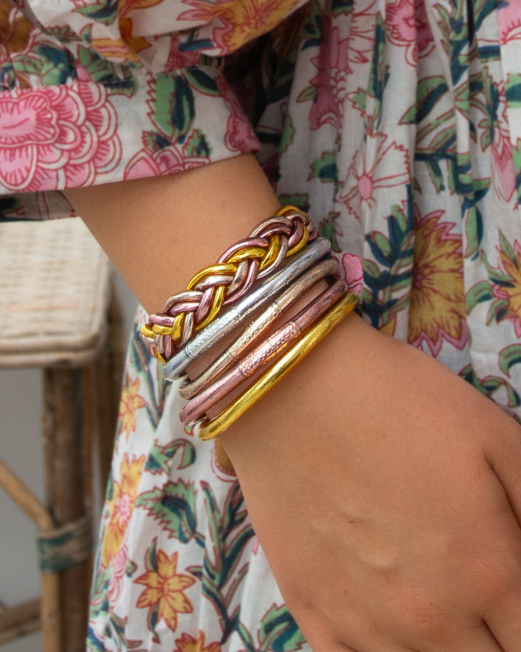 Double Braided Buddhist Bracelet Gold, Champagne, Pink Gold