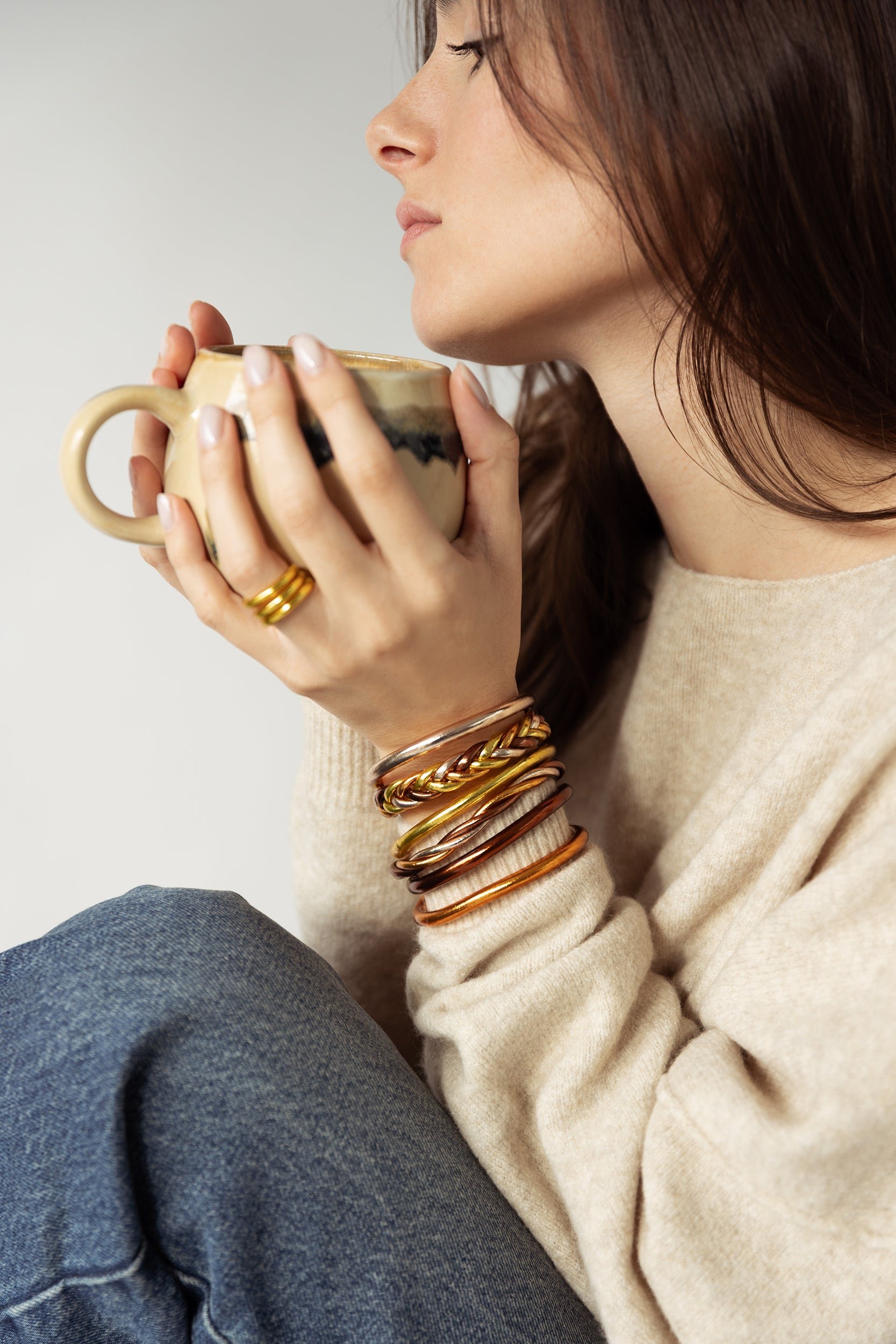 Bracelet Bouddhiste Tressé Gold, Brown, Champagne, Abricot Doré