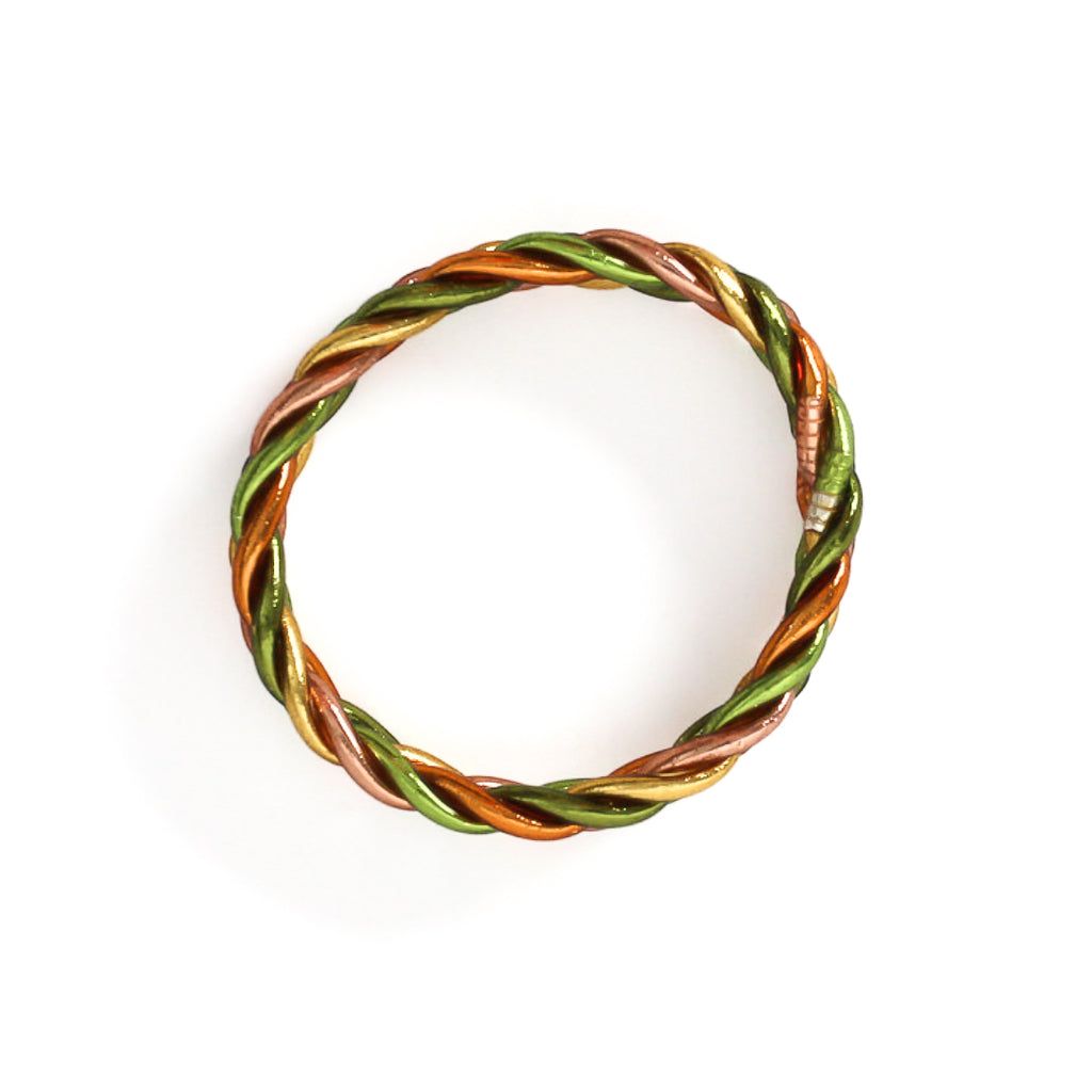 Braided Buddhist Bracelet Lemon Green, Apricot, Ochre, Khaki, Light Gold