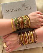Braided Buddhist Bracelet Lemon Green, Apricot, Ochre, Khaki, Light Gold