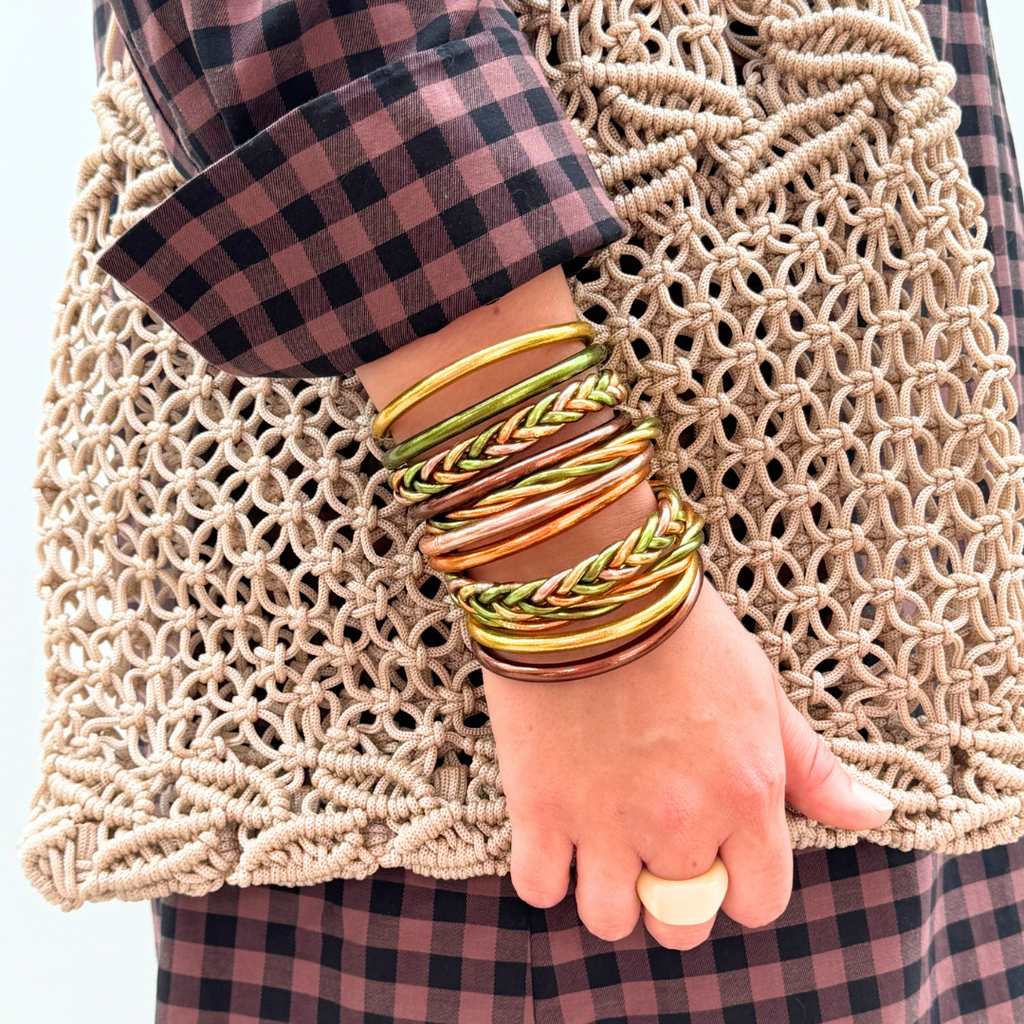 Braided Buddhist Bracelet Lemon Green, Apricot, Ochre, Khaki, Light Gold