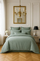 Housse De Couette 100% Satin De Coton Lavé 105 Fils Celadon - Céladon