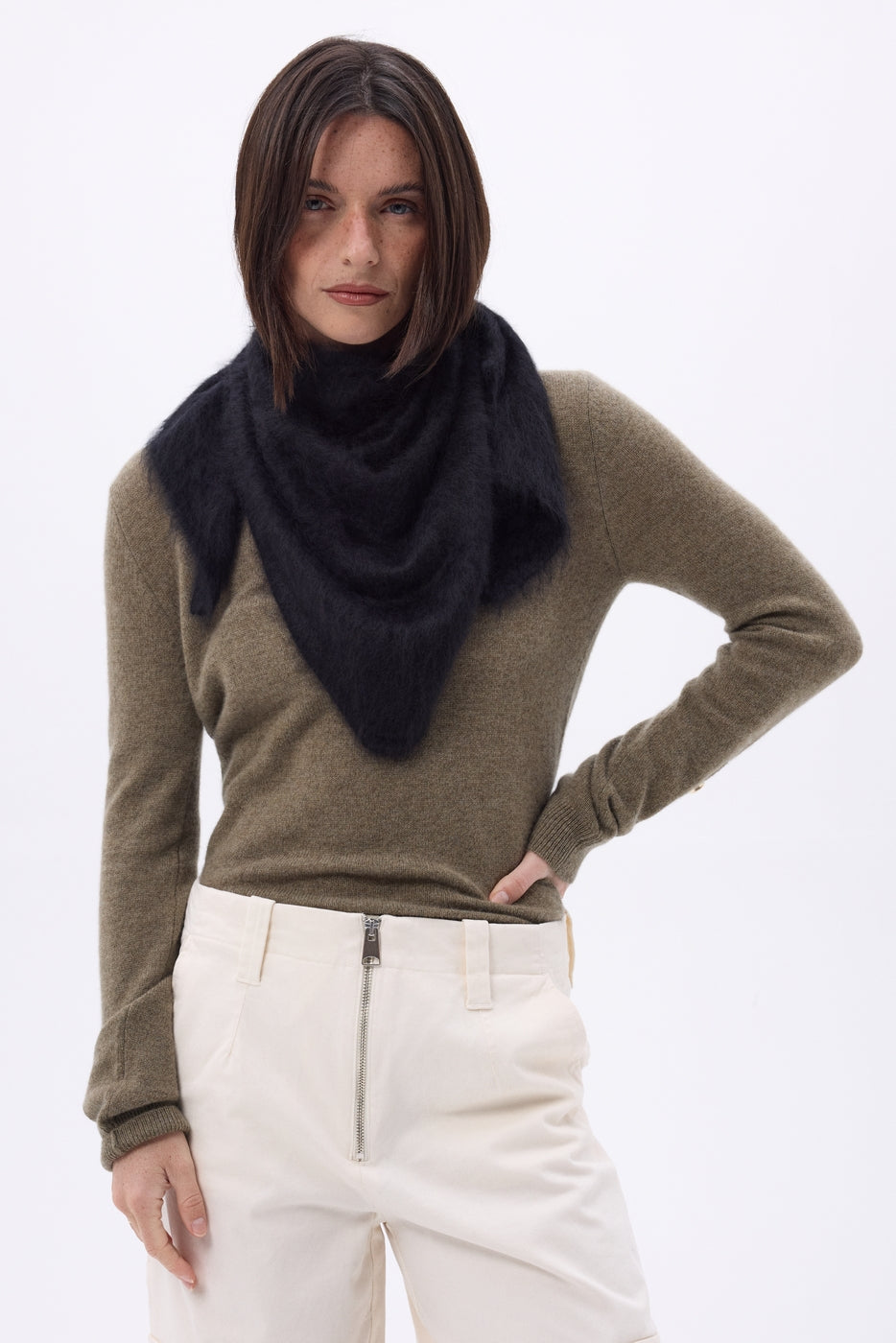Bandana triangular oversize – cachemira cepillada Brea - negro - mujer