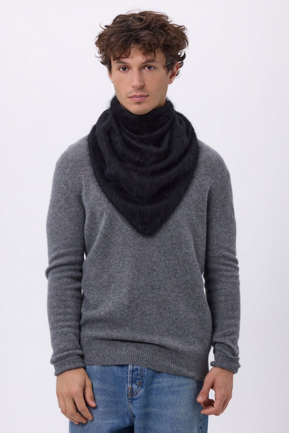 Oversized Triangle Bandana – Brushed Cashmere Brea - Black - Men