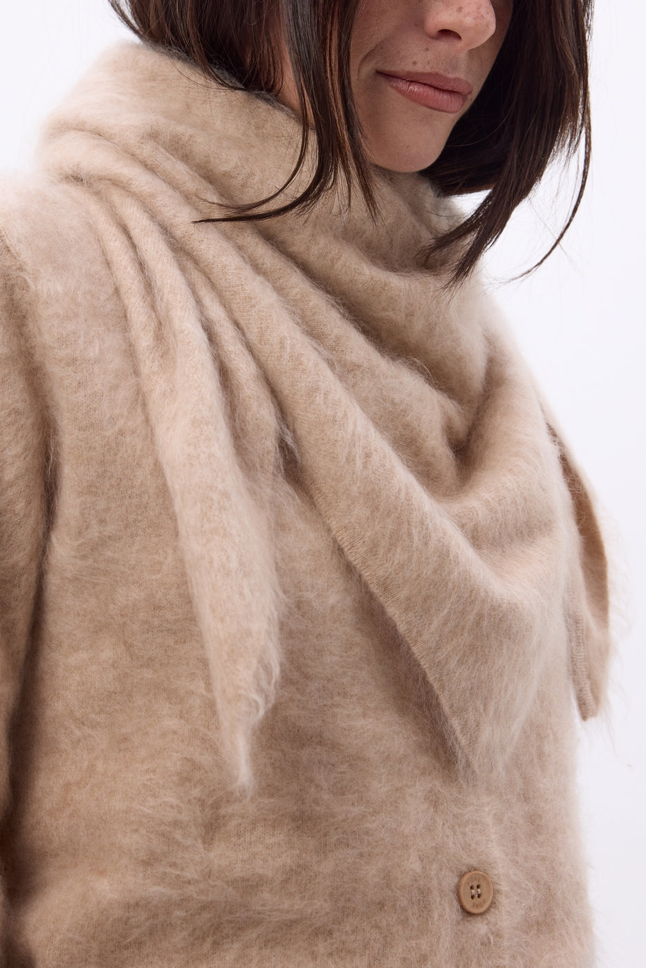 Bandana triangular oversize – Cachemira cepillada Brea - Beige crema - Mujer