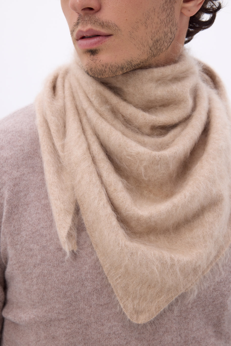 Brea Oversized Triangle Bandana – Brushed Cashmere - Cream Beige - Men