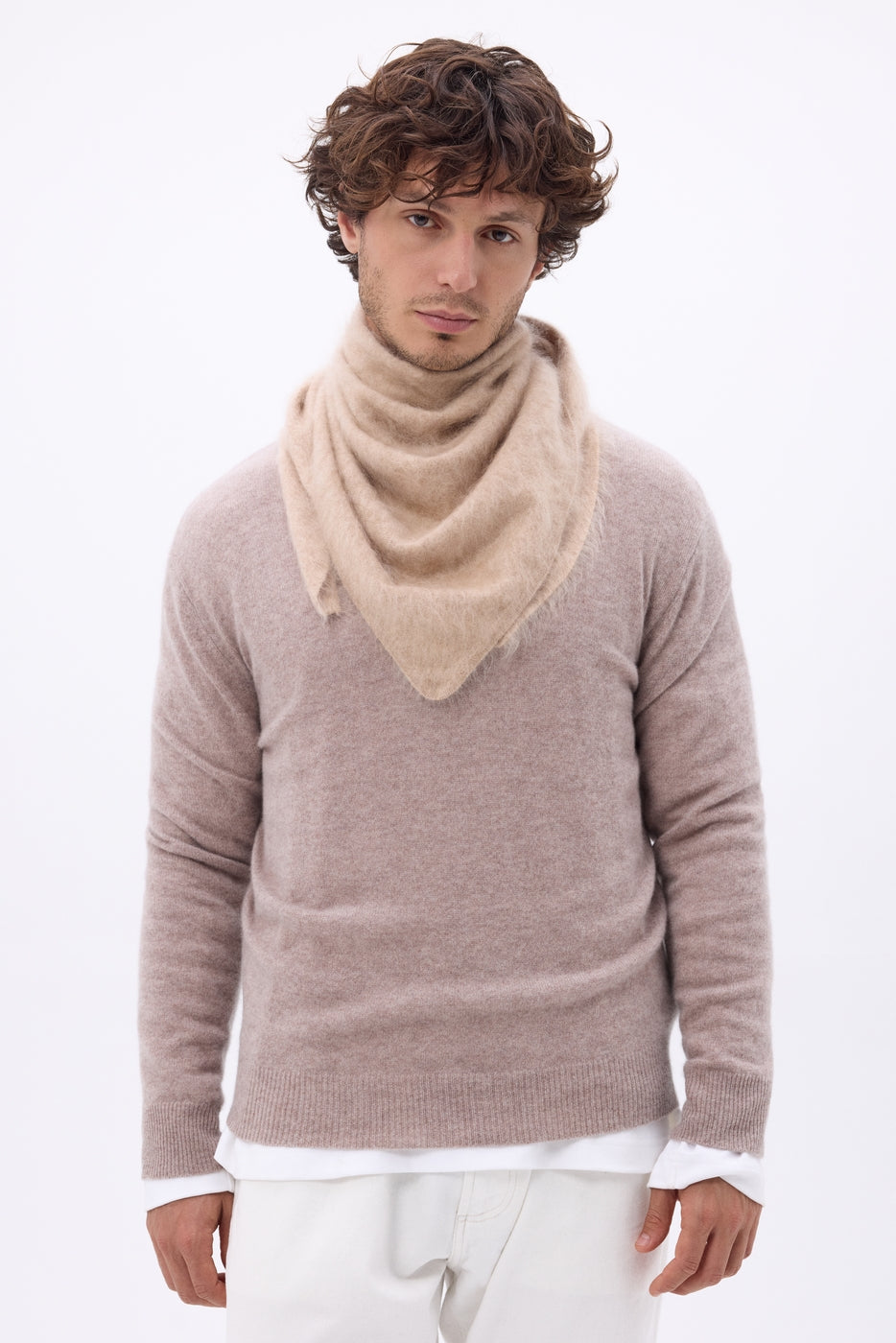 Brea Oversized Triangle Bandana – Brushed Cashmere - Cream Beige - Men