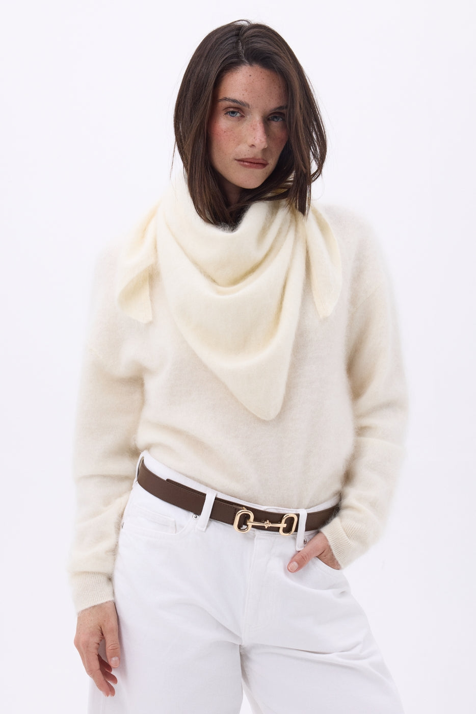 Bandana triangolare oversize – Cashmere spazzolato Brea - Bianco - Donna - 100% Cashmere spazzolato