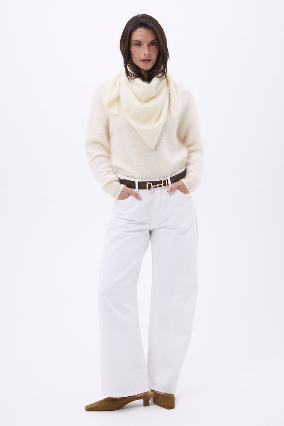 Bandana triangolare oversize – Cashmere spazzolato Brea - Bianco - Donna - 100% Cashmere spazzolato