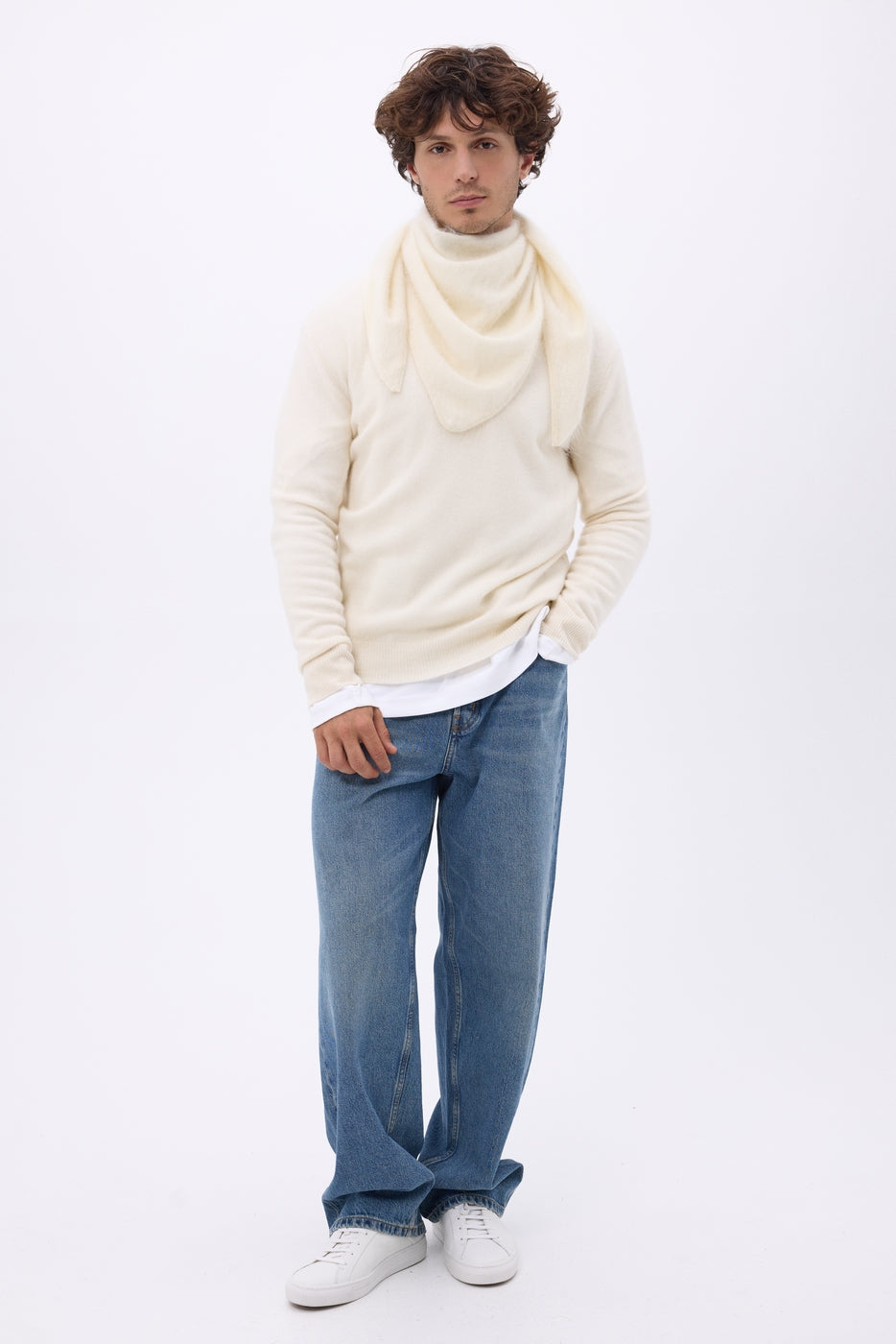 Bandana Triangle Oversize – Cachemire Brossé Brea - Blanc - Homme