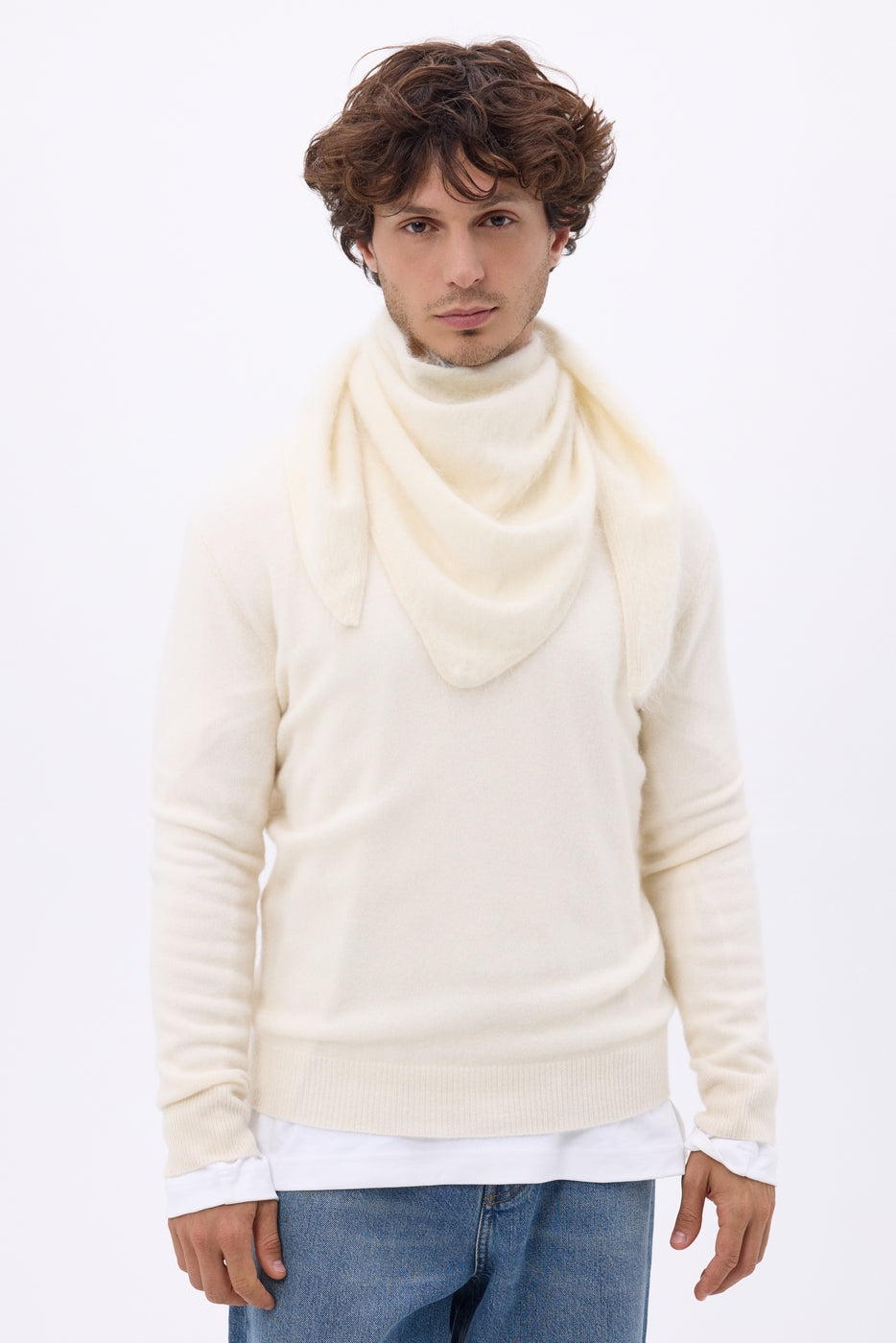 Bandana Triangle Oversize – Cachemire Brossé Brea - Blanc - Homme