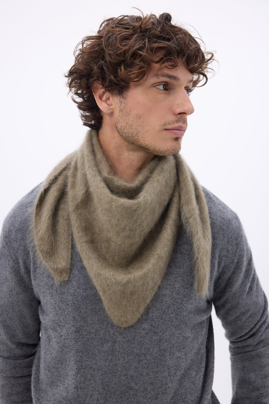 Oversized Triangle Bandana – Brushed Cashmere Brea - Marled Khaki - Men