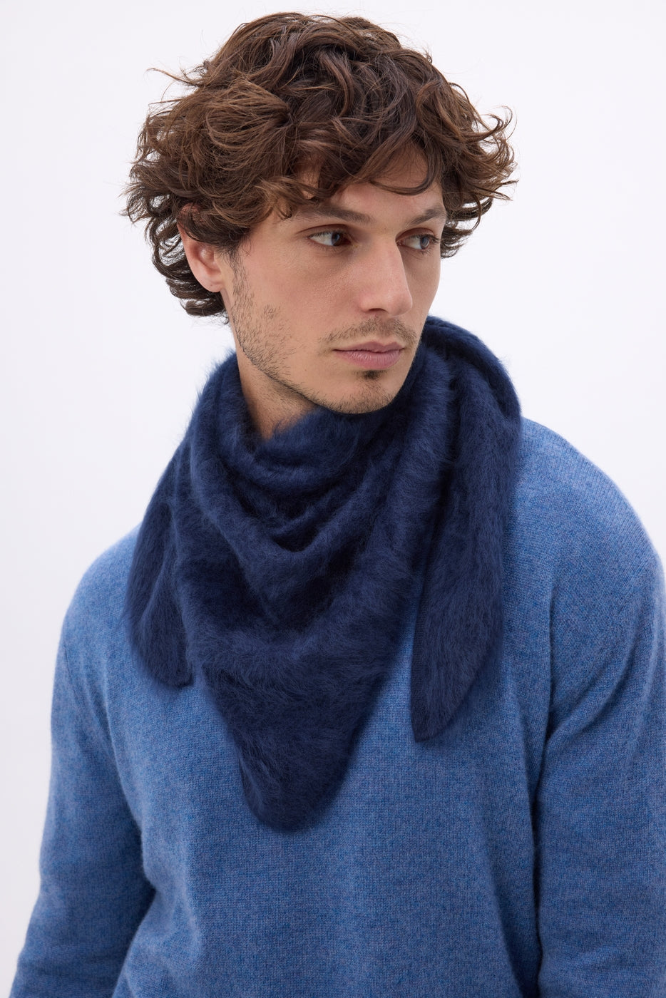 Bandana triangular oversize – Cachemira cepillada Brea - Azul marino - Hombre