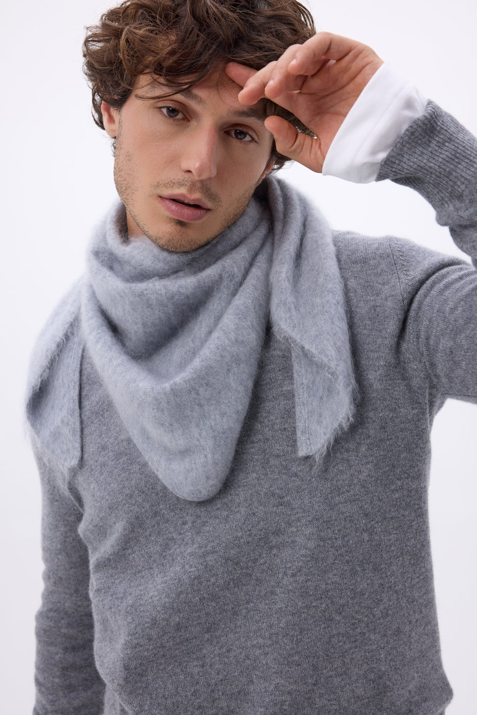 Bandana triangular oversize – Cachemira cepillada Brea - Gris claro - Hombre
