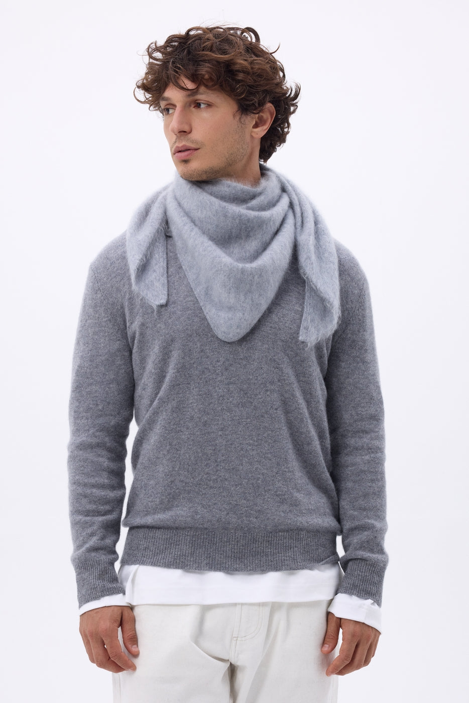 Bandana triangular oversize – Cachemira cepillada Brea - Gris claro - Hombre
