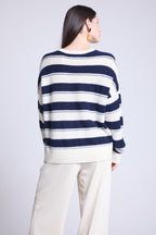 Pull Col Rond Texture A Rayures Bridget - Bleu Marine Et Blanc - Femme