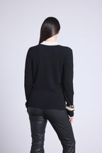 Polo-Neck Button Jumper Brume - Black White - Women