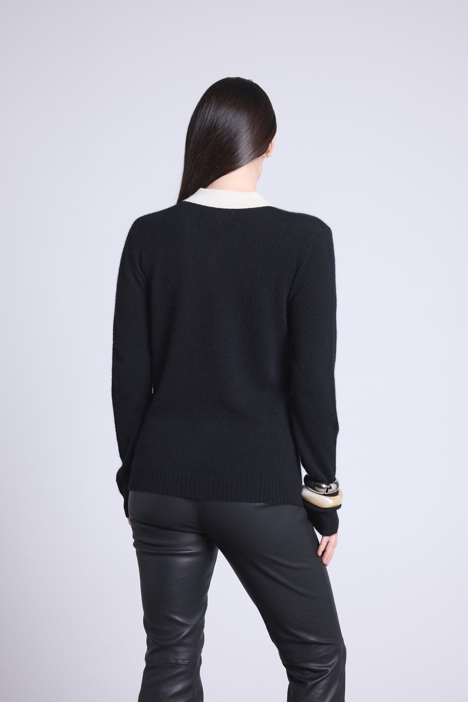 Polo-Neck Button Jumper Brume - Black White - Women