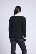 Polo-Neck Button Jumper Brume - Black White - Women