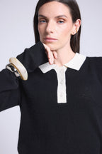 Polo-Neck Button Jumper Brume - Black White - Women