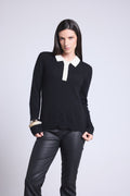 Polo-Neck Button Jumper Brume - Black White - Women