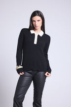 Polo-Neck Button Jumper Brume - Black White - Women