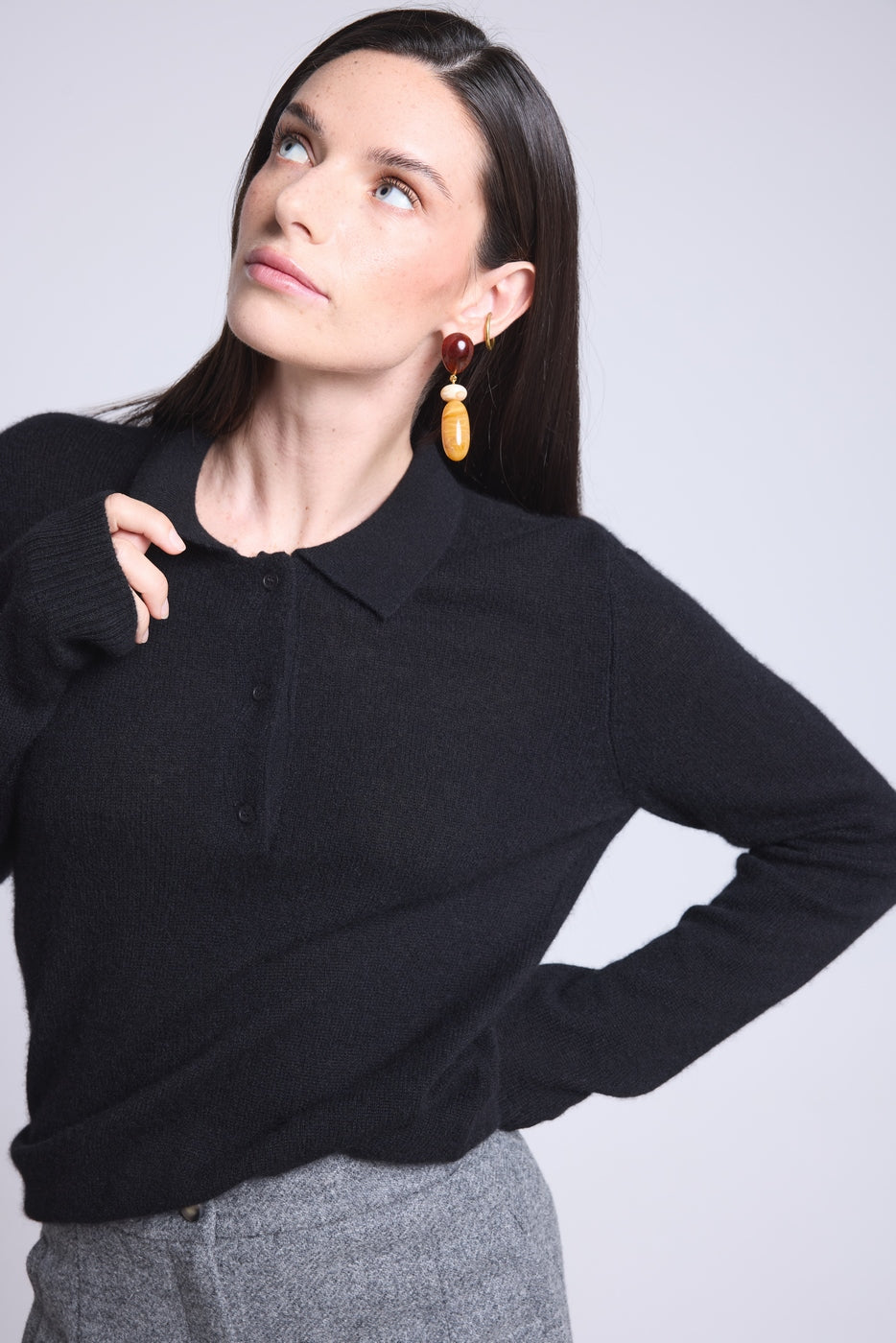 Jersey de cuello polo con botones Brume - Negro - Mujer