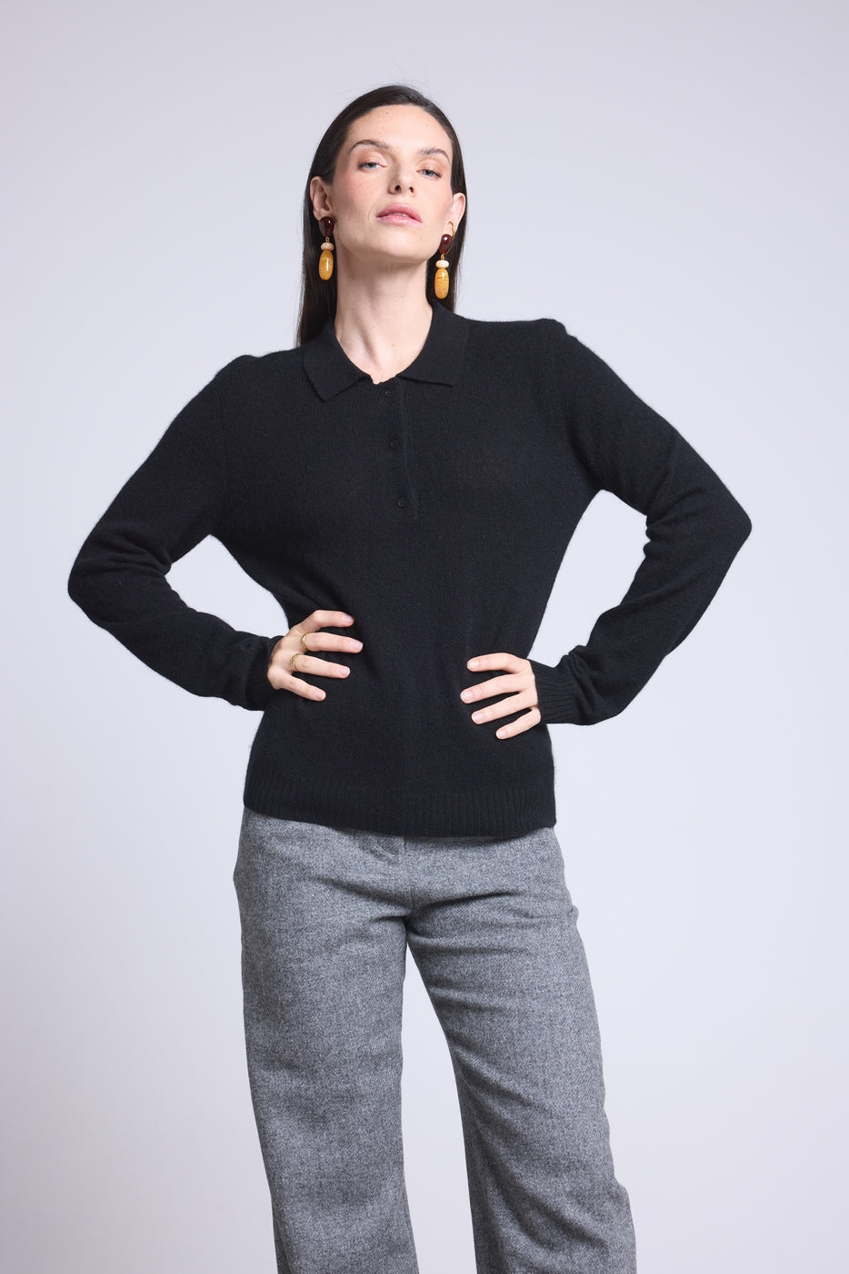 Jersey de cuello polo con botones Brume - Negro - Mujer