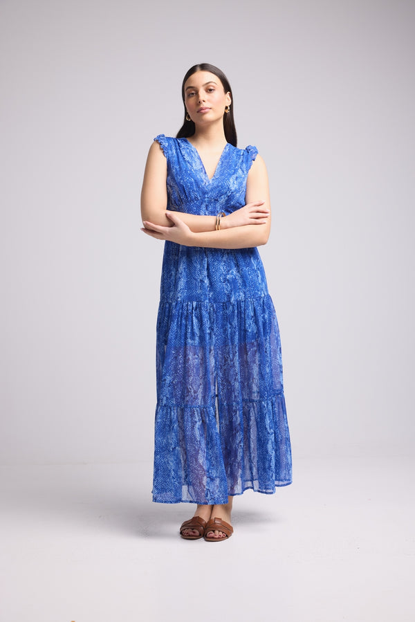 Robe Longue - Bruna - Serpent Bleu