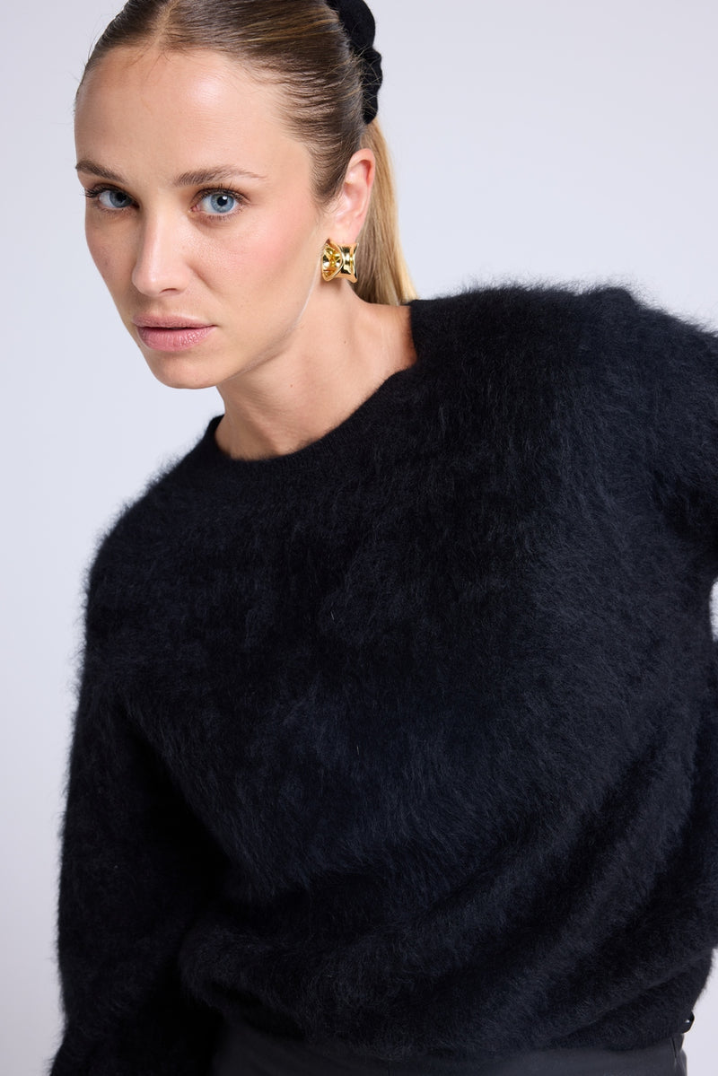 Pull Dropshoulders Cachemire Brossé Bruna - Noir