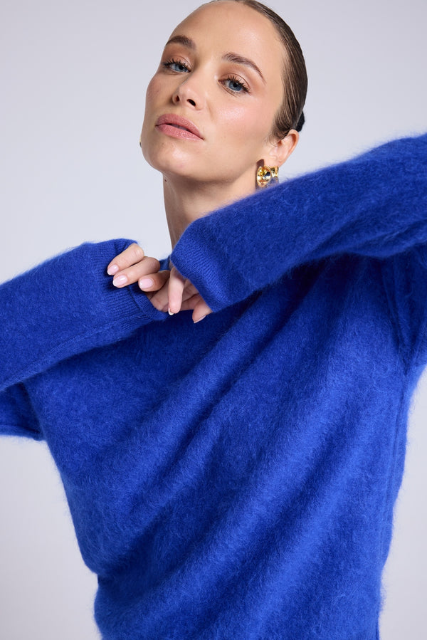 Pull Dropshoulders Cachemire Brossé Bruna - Bleu Roi - Femme