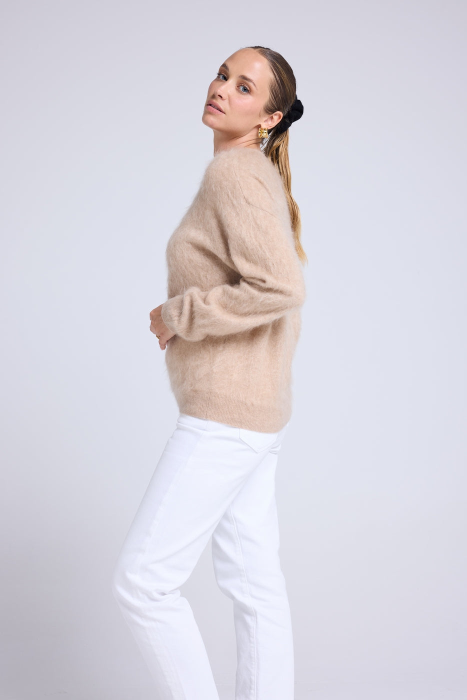 Pull Dropshoulders Cachemire Brossé Bruna - Beige Crème - Femme