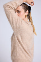Pull Dropshoulders Cachemire Brossé Bruna - Beige Crème - Femme