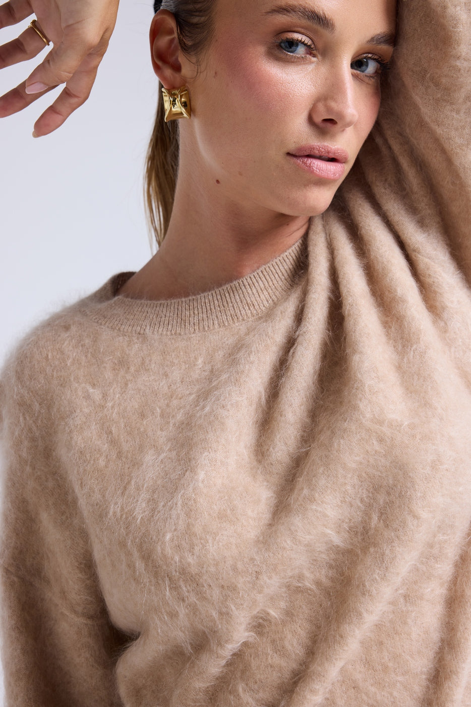 Pull Dropshoulders Cachemire Brossé Bruna - Beige Crème - Femme