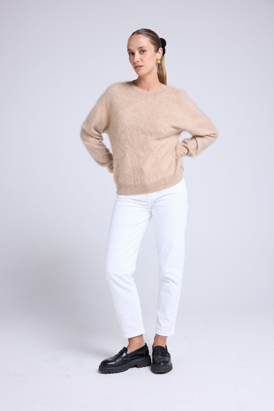 Pull Dropshoulders Cachemire Brossé Bruna - Beige Crème - Femme