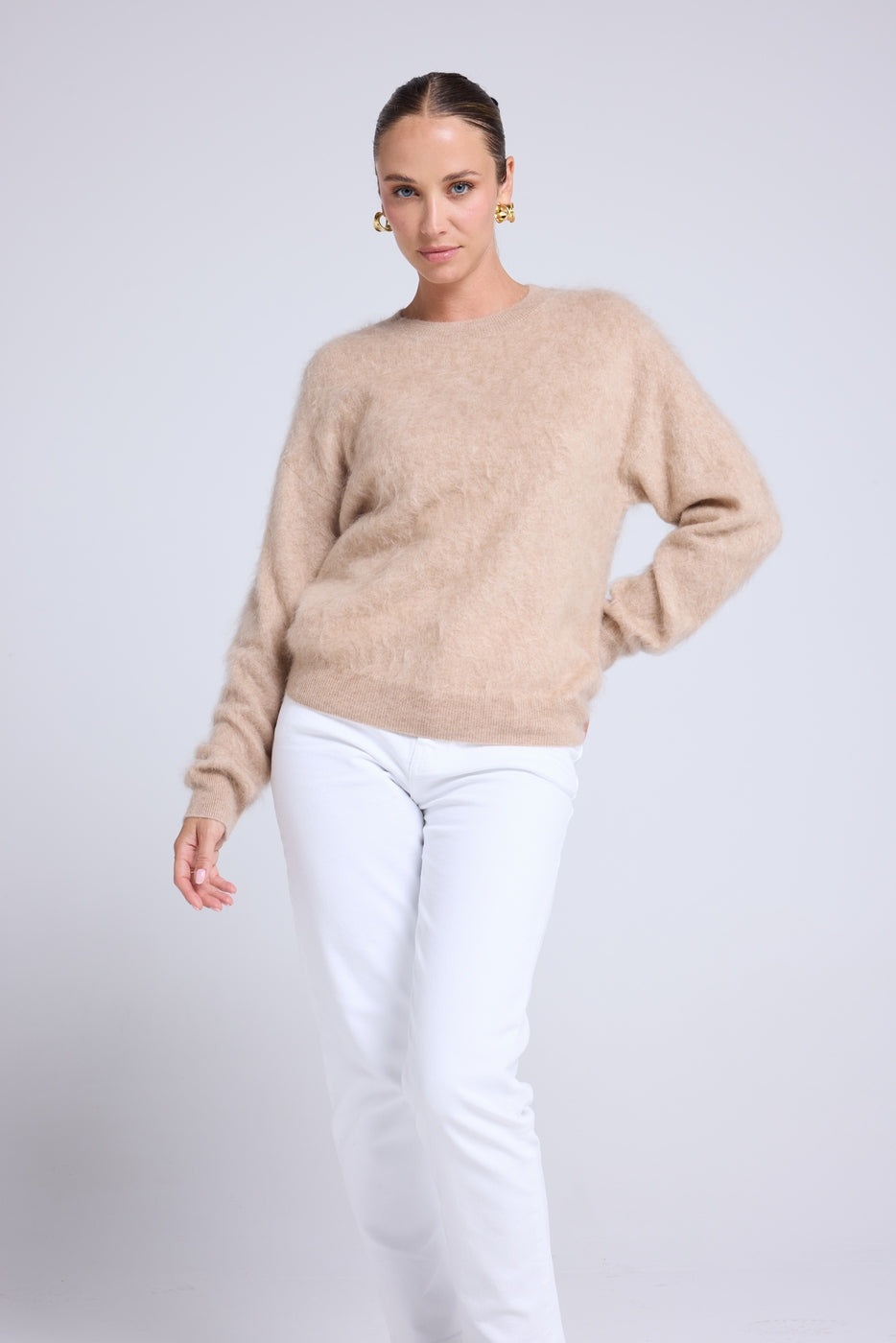 Pull Dropshoulders Cachemire Brossé Bruna - Beige Crème - Femme