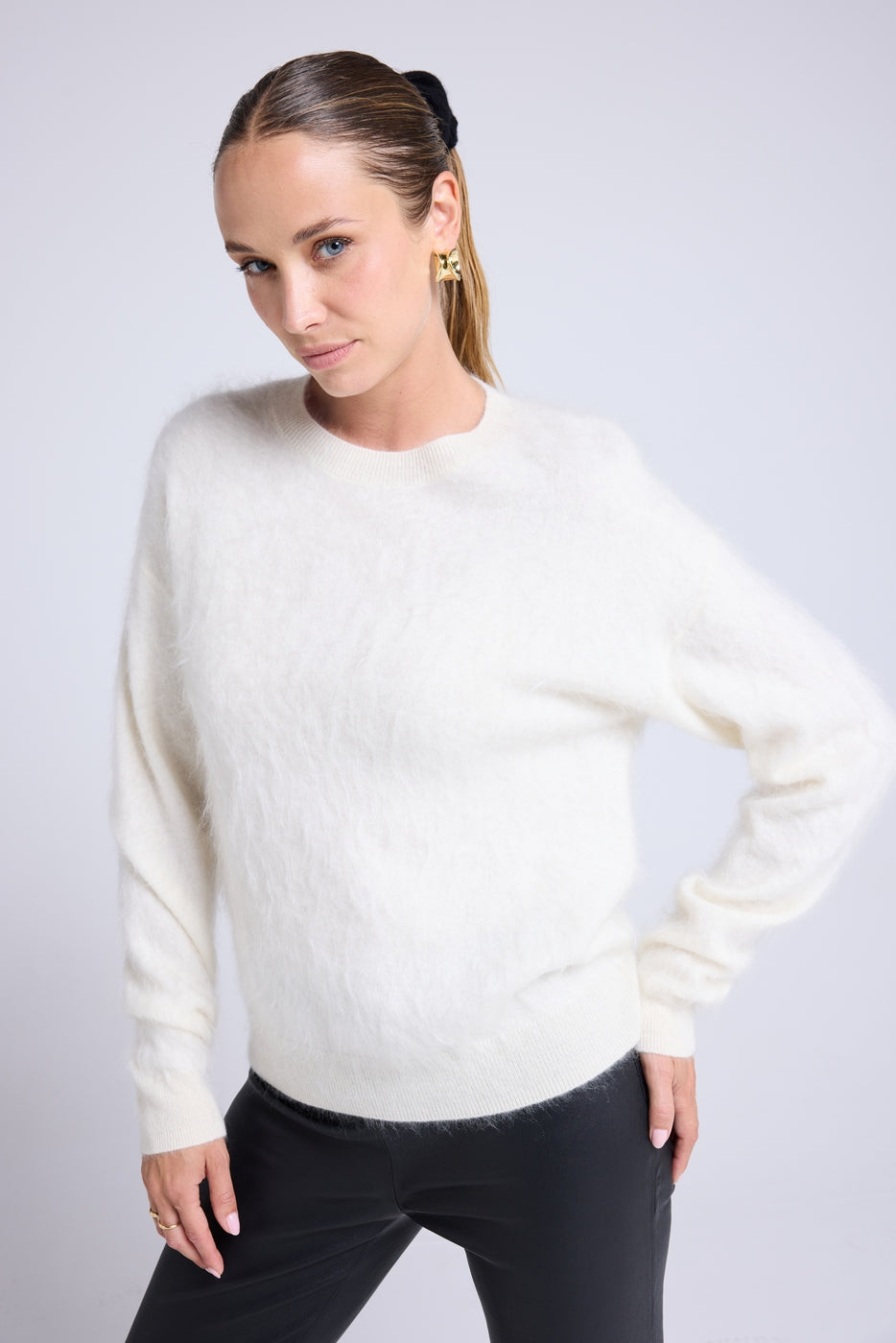 Pull Dropshoulders Cachemire Brossé Bruna - Blanc - Femme