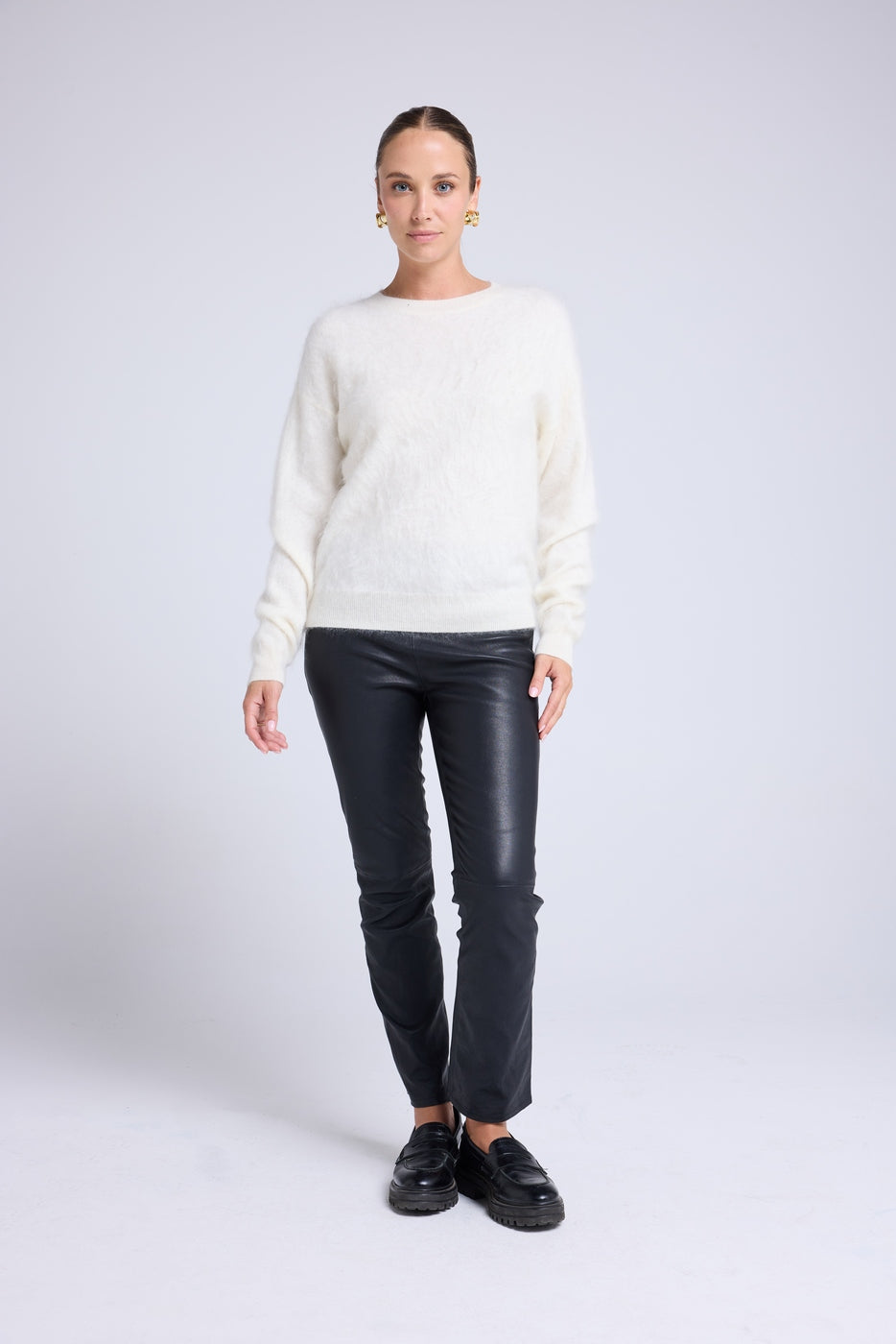 Pull Dropshoulders Cachemire Brossé Bruna - Blanc - Femme
