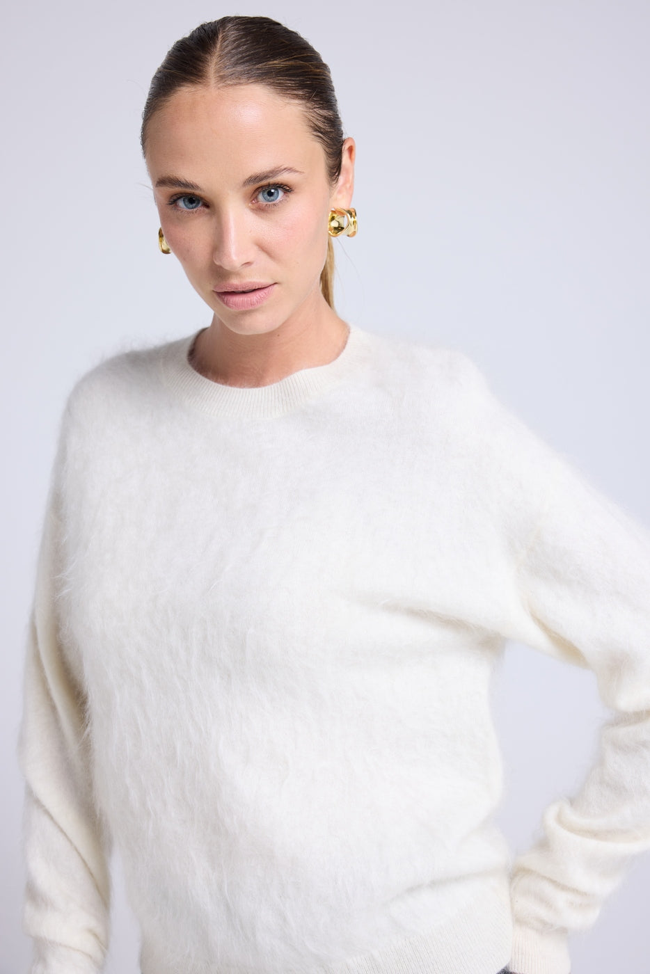 Pull Dropshoulders Cachemire Brossé Bruna - Blanc - Femme