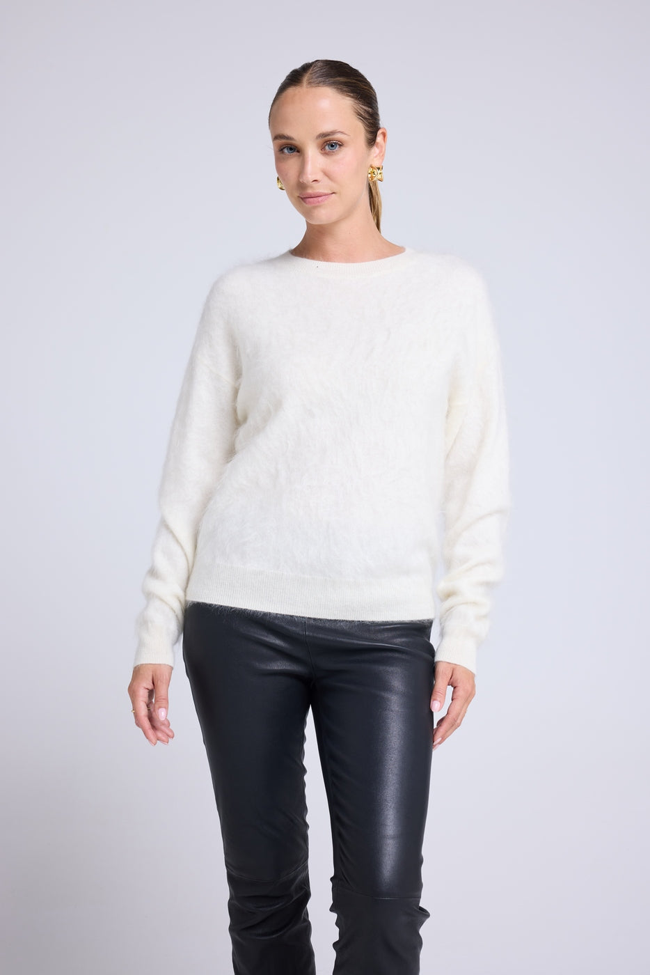 Pull Dropshoulders Cachemire Brossé Bruna - Blanc - Femme