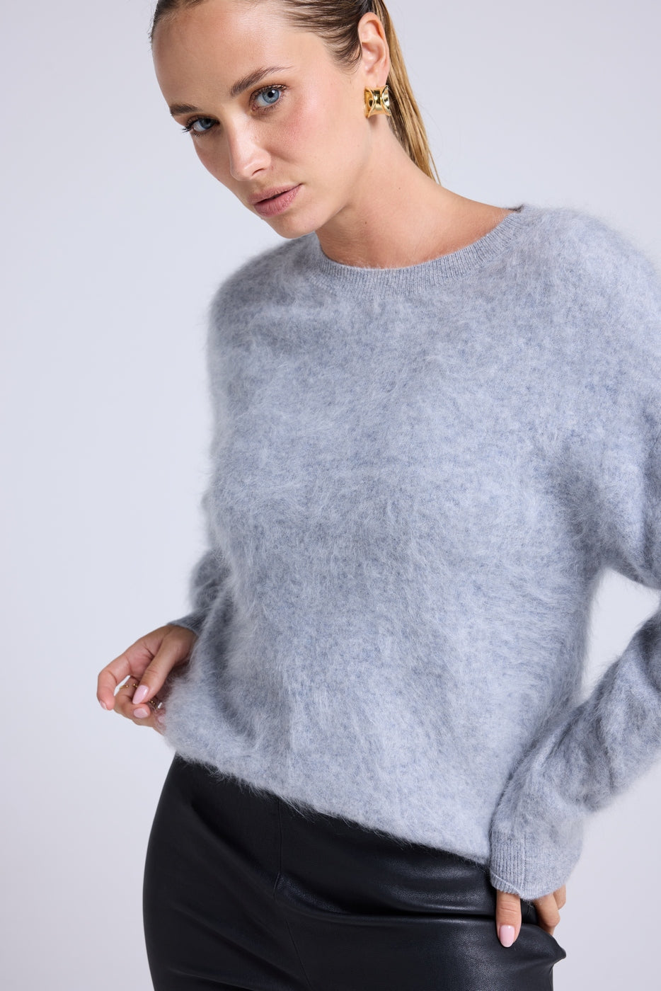 Pull Dropshoulders Cachemire Brossé Bruna - Gris Clair - Femme