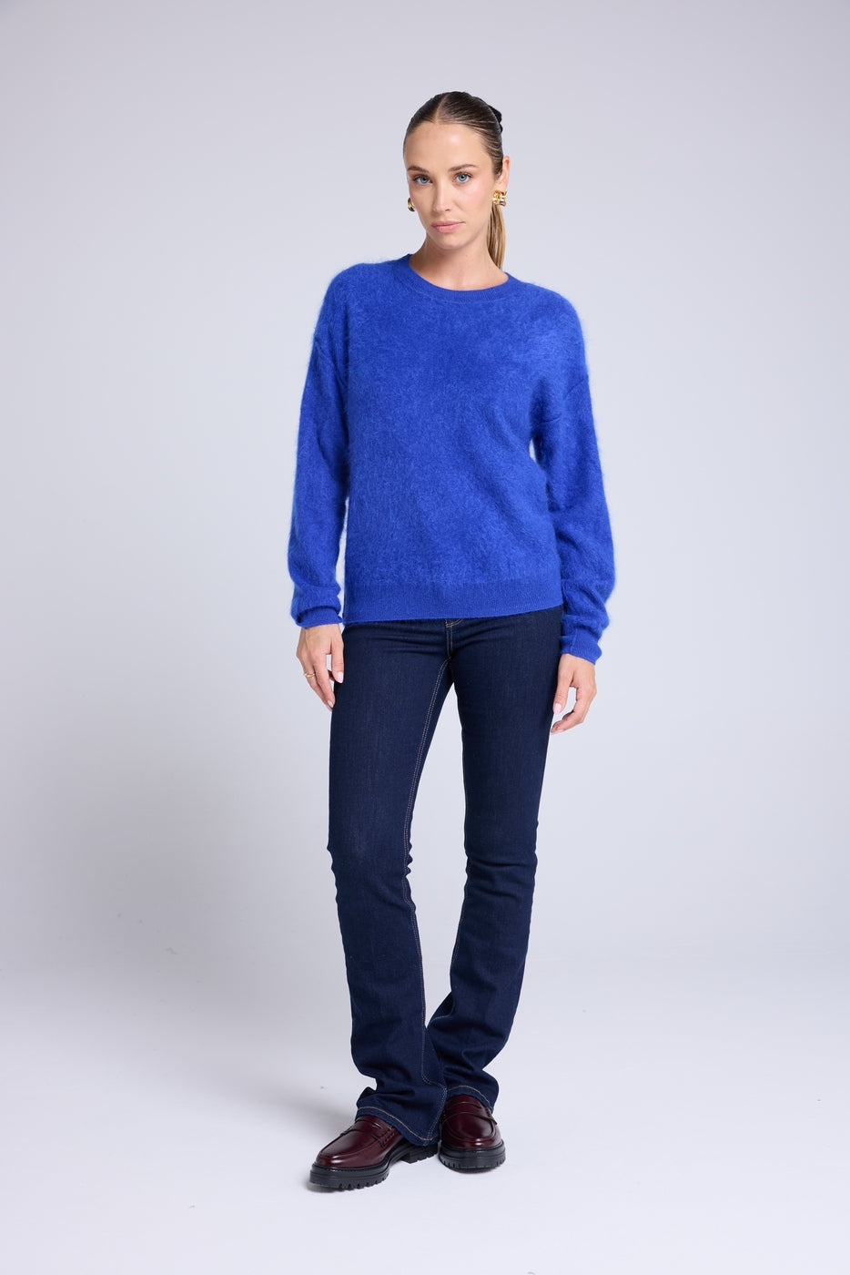 Pull Dropshoulders Cachemire Brossé Bruna - Bleu Roi - Femme